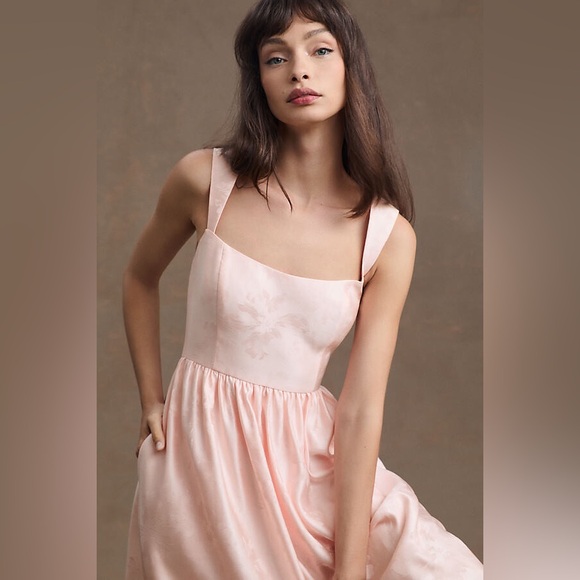 BHLDN Poppy Square-Neck Satin Jacquard NWT A-Line Midi Dress